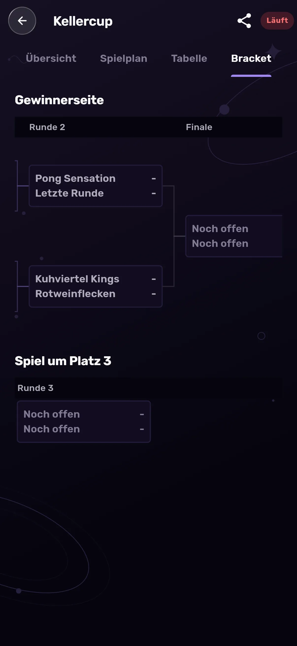 Originalansicht eines Bierpong-Turnierbaums in Randalo